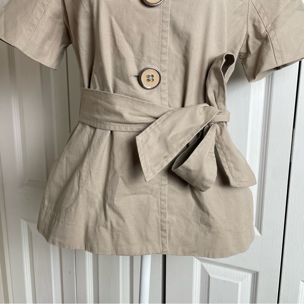 Apostrophe Belted Blazer Jacket Women’s L Beige Cotton Canvas Statement Buttons - Picture 5 of 16